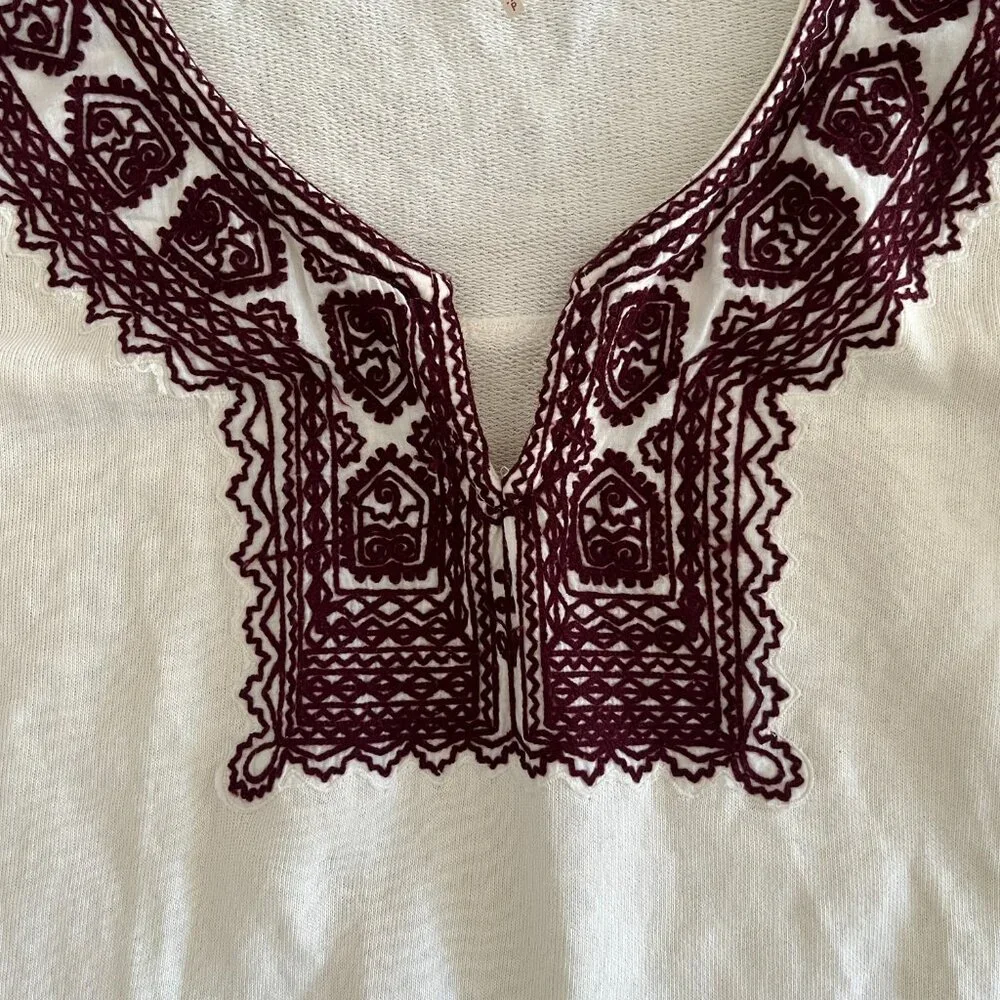 Free People Santa Maria Boho Chic Top Cream Embroidered Long Sleeve Peasant S
